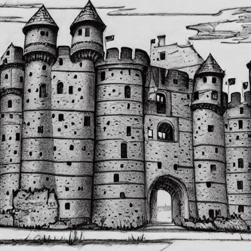 Prompt: wimmelbilder drawing of a medieval castle, highly detailed, high quality, high resolution