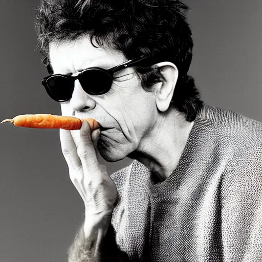 Image similar to lou reed smoking a carrot, photograph, professional, 4 k