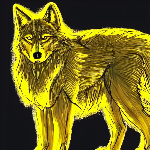 Image similar to lineart of a wolf wearing a yellow raincoat, devianart trending