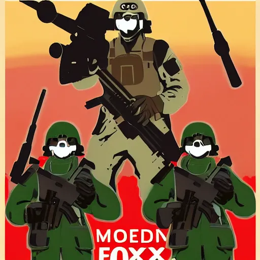 Image similar to modern military foxes, propaganda poster