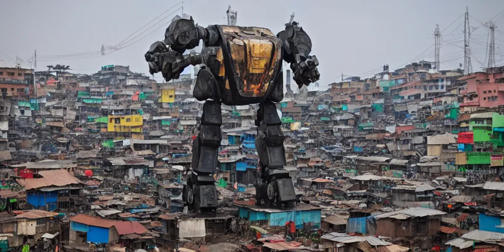 Image similar to giant mecha ROBOT of AJEGUNLE SLUMS of Lagos,