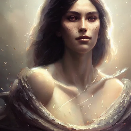 Image similar to a beautiful portrait of a goddess, a detailed painting by greg rutkowski and raymond swanland, featured on cgsociety, fantasy art, detailed painting, artstation hd, photorealistic