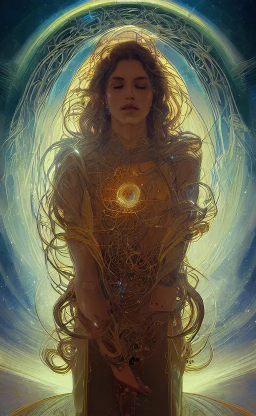 Prompt: portrait of a cosmic entity, cosmic filaments, abstract, surreal, massive, megalophobia, intricate, headshot, highly detailed, digital painting, artstation, concept art, sharp focus, cinematic lighting, illustration, art by artgerm and greg rutkowski, alphonse mucha, cgsociety