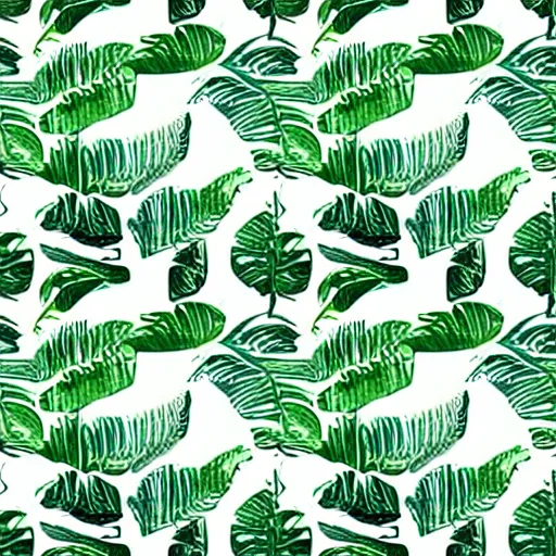 Image similar to repeating pattern seamless. watercolor. tropical palm leaves, warm light, green, flat color hyperrealistic, detailed