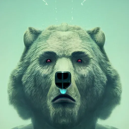 Image similar to a mythical human body bear faced hybrid, concept art, portrait, epic, trending on artstation, very detailed, 4 k, hd, dramtic lighting, flowing energy, by beeple