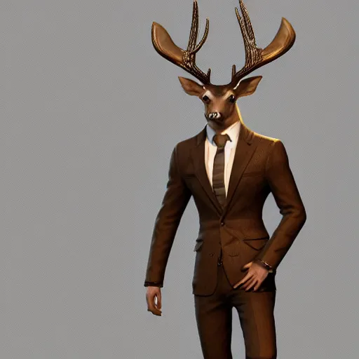 Image similar to hybrid human deer, in a full suit, artstation