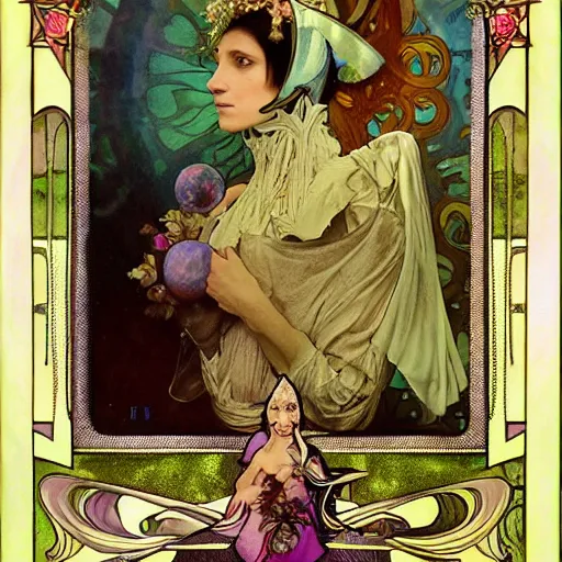 Image similar to realistic bizarre beautiful macabre portrait gothic style in style of hieronymus bosch anne stoke alphonso mucha sharp focus 8 k as a alien etherical holographic queen in an unknown planet