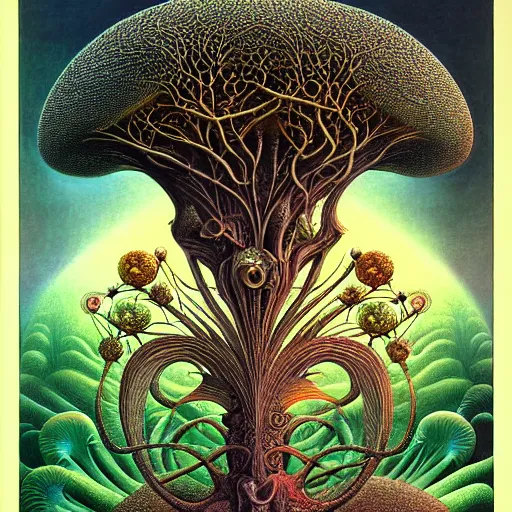 Image similar to tree of life by roger dean and andrew ferez, art forms of nature by ernst haeckel, divine chaos engine, symbolist, visionary, art nouveau, botanical fractal structures, organic, detailed, realistic, surreality