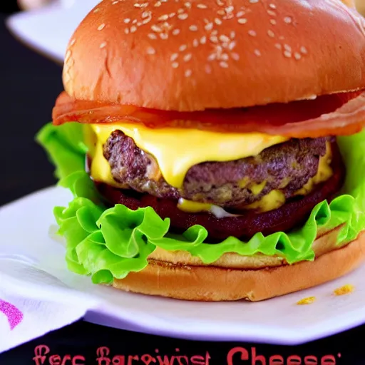 Image similar to perfect bacon cheese burger, award winning food photography, golden hour, holy
