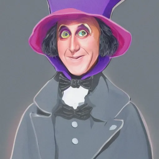 Prompt: willy wonka wearing a dark hooded cloak