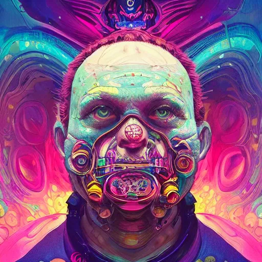 Image similar to An extremely psychedelic experience, colorful, surreal, dramatic lighting, cosmonaut, LSD, face, detailed, intricate, elegant, highly detailed, digital painting, artstation, concept art, smooth, sharp focus, illustration, art by Sam Spratt, Dan Mumford, Artem Demura and Alphonse Mucha