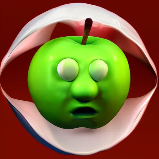 Image similar to a 3 d render of a apple with a silly face