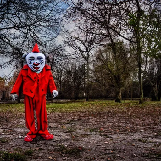Prompt: creepy clown in an abandoned park