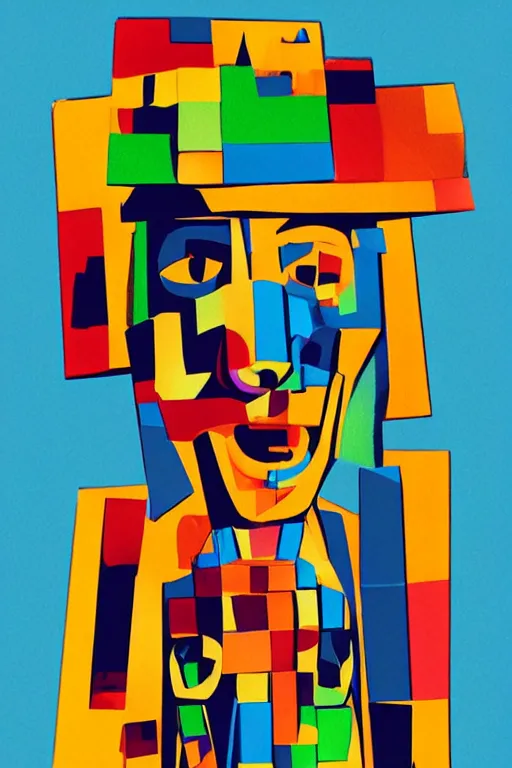 Image similar to cubist moai statue cutout digital illustration cartoon colorful beeple