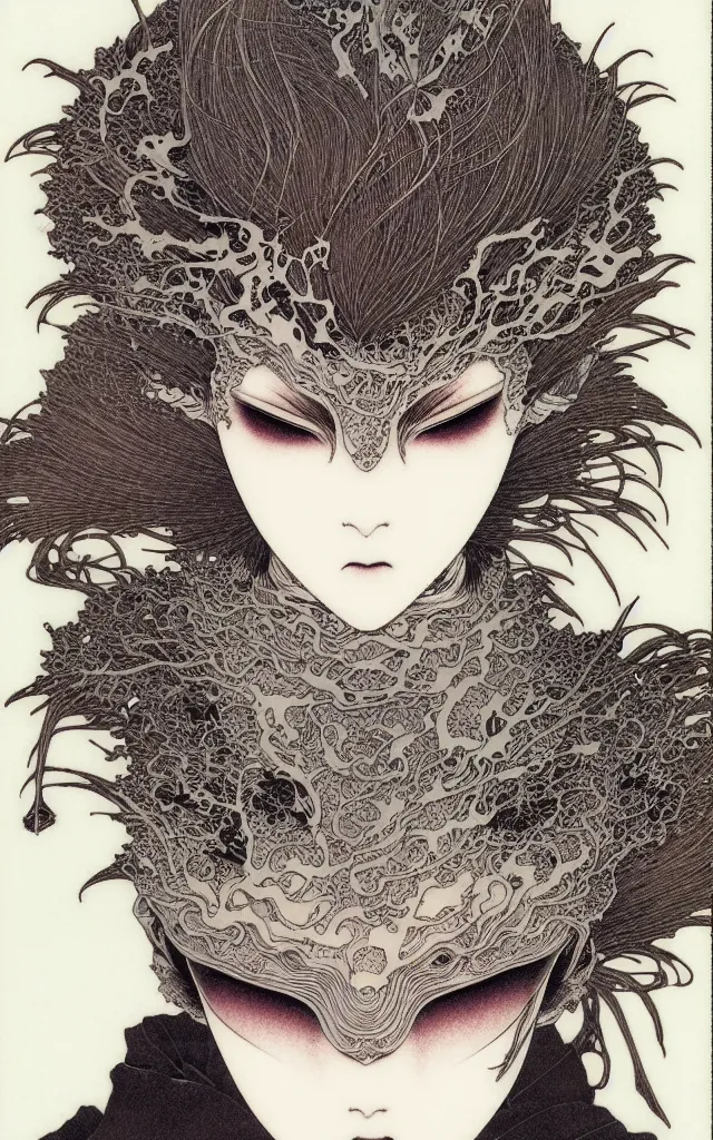 Image similar to prompt: Fragile looking face drawn by Takato Yamamoto, mystic eyes, ceramic looking face, cyber parts inspired by Evangeleon, clean ink detailed line drawing, intricate detail drawing, manga 1990, portrait