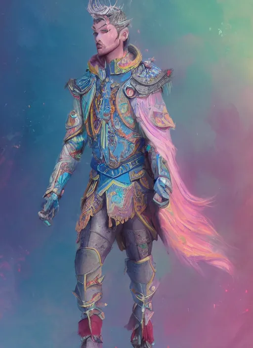 Image similar to detailed full body concept art illustration colorful pastel painting of a Disney warrior prince in full intricate clothing, ultra detailed, digital art, octane render, 4K, dystopian, micro details