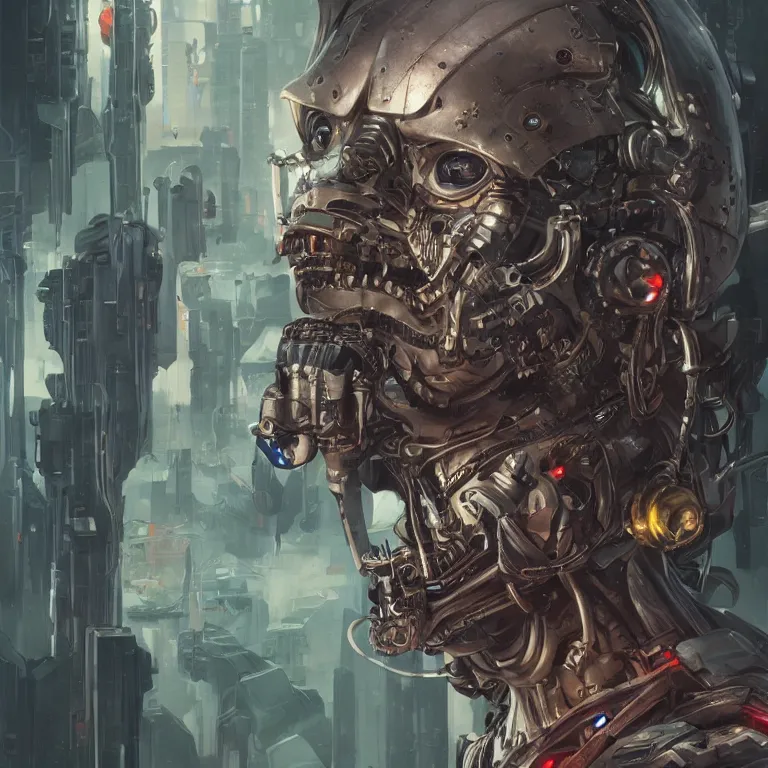 Prompt: portrait of a scary cyborg goblin, cyberpunk, Warhammer, highly detailed, artstation, illustration, art by Gustav Klimt and Range Murata and Ilya Kuvshinov and Sakimichan