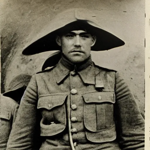 Image similar to Danny Gonzales as a soldier, ww1 trench, war photo, film grain