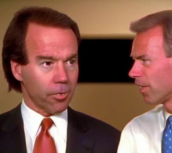 Image similar to color still shot of joe biden and chris hansen on to catch a predator 1 9 8 7, face closeup,