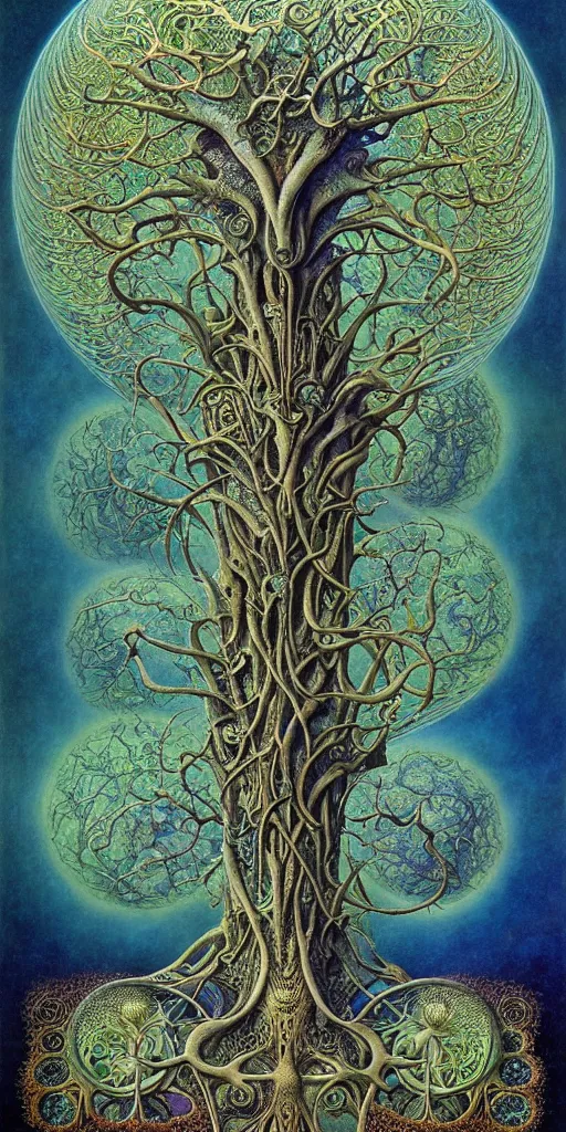 Image similar to tree of life by roger dean and andrew ferez, art forms of nature by ernst haeckel, divine chaos engine, symbolist, visionary, art nouveau, botanical fractal structures, organic, detailed, realistic, surreality