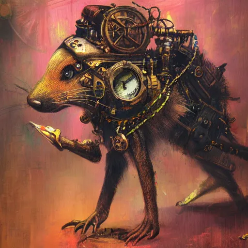 Image similar to steampunk rat, acid, 303, psychedelic, by ruan jia