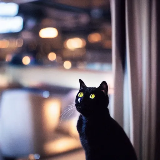 Image similar to a photo of a black cat drinking expensive champagne in a fancy dark bar, mood lighting, f 1. 8, iso 1 6 0 0