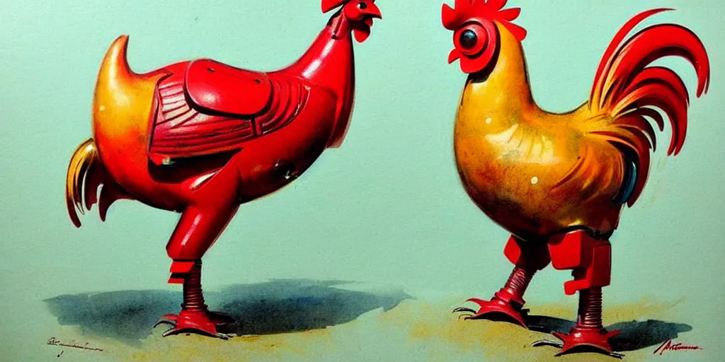 Image similar to ( ( ( ( ( 1 9 5 0 s retro future robot rooster. colourful. ) ) ) ) ) by jean - baptiste monge!!!!!!!!!!!!!!!!!!!!!!!!!!!!!!