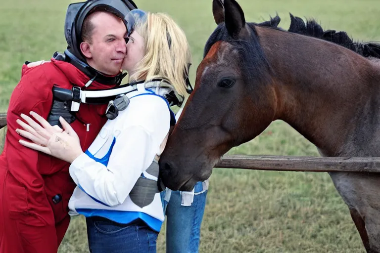 Image similar to horse hugging an astronaut