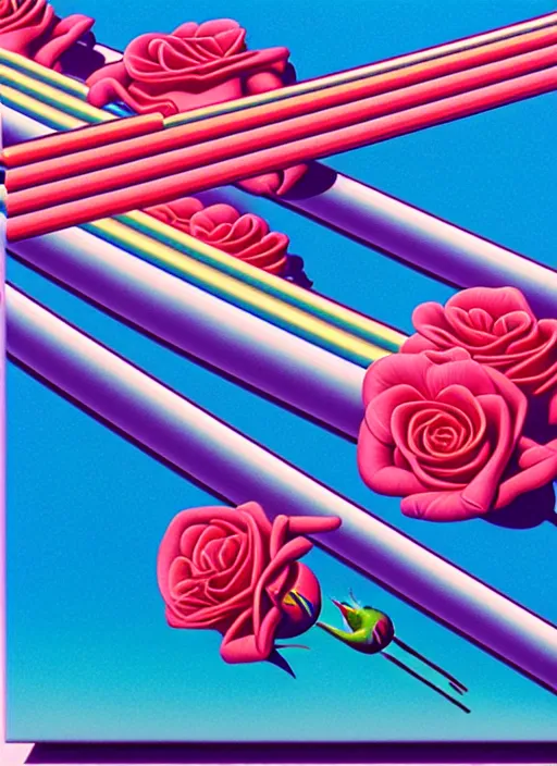 Image similar to roses sticking out of a riffle by shusei nagaoka, kaws, david rudnick, airbrush on canvas, pastell colours, cell shaded, 8 k