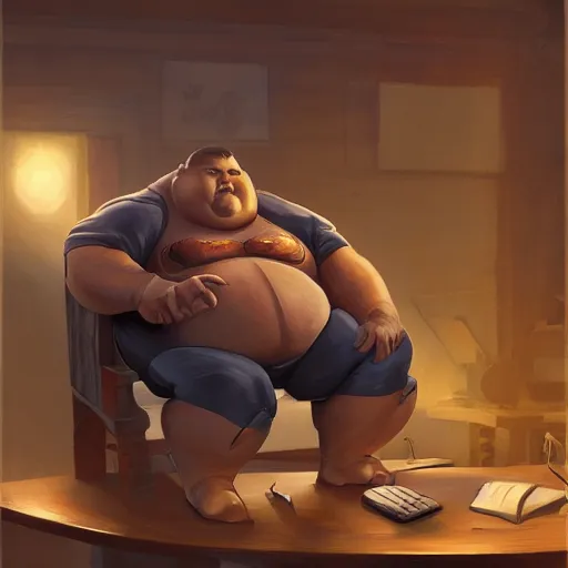 Image similar to a insanely detailed painting of a slightly overweight man wearing a homemade superhero costumed, sitting at a computer desk, nervously and clicking on the mouse, in the style of peter mohrbacher, dramatic lighting and composition, trending on artstation, concept art, comic book, graphic novel