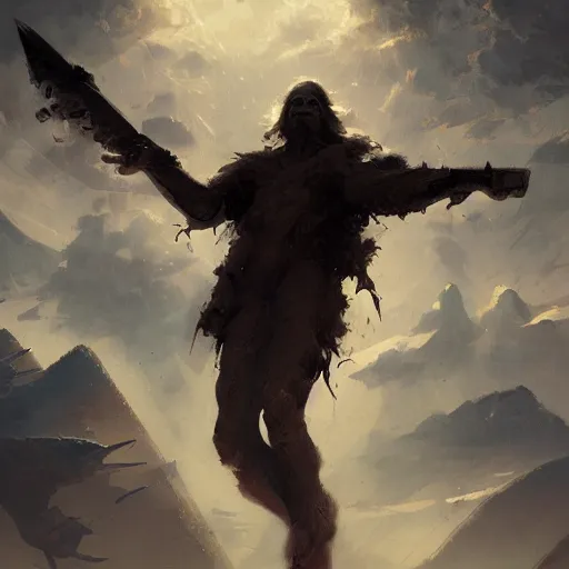 Image similar to flying v guitar in hand of man by greg rutkowski