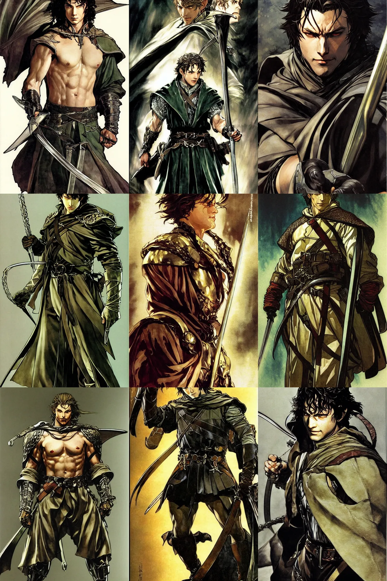 Prompt: attractive male, the lord of the rings, painting by j. c. leyendecker, yoji shinkawa, katayama bokuyo