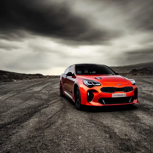 Image similar to kia stinger gt driving into Mordor | wide angle photograph | high resolution