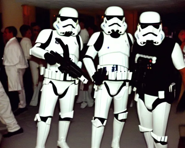 Image similar to stormtroopers partying hardy on spring break, miami beach, 2007, disposable camera photo, cdx