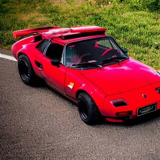 Image similar to red 2022 Miata body widebody kit (((countach))) full view 135mm camera uncropped