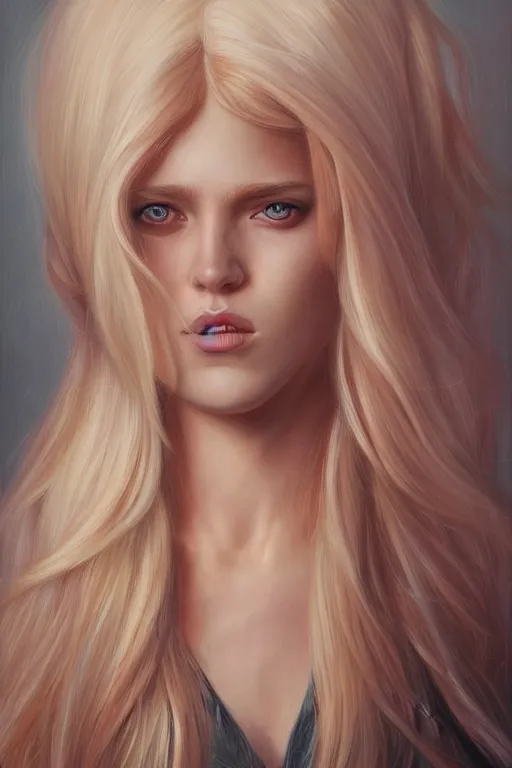 Image similar to a painting of a woman with long blonde hair, a photorealistic painting by magali villeneuve, featured on cgsociety, fantasy art, detailed painting, photorealistic