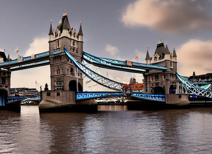 Prompt: beautiful london bridge in england, 8 k, matte painting, in the style of artist, ann stokes