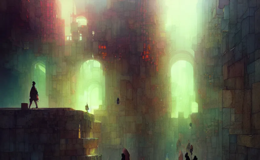 Image similar to subterranean city. intricate, amazing composition, colorful watercolor, by ruan jia, by maxfield parrish, by marc simonetti, by hikari shimoda, by robert hubert, by zhang kechun, illustration, gloomy, volumetric lighting, fantasy