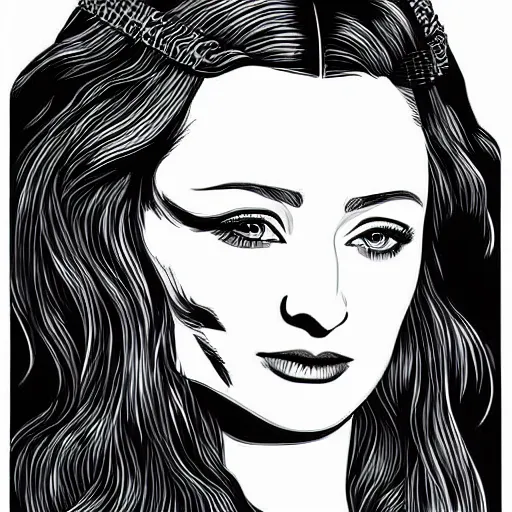 Prompt: vector art screenprint of sansa stark by marc hempel