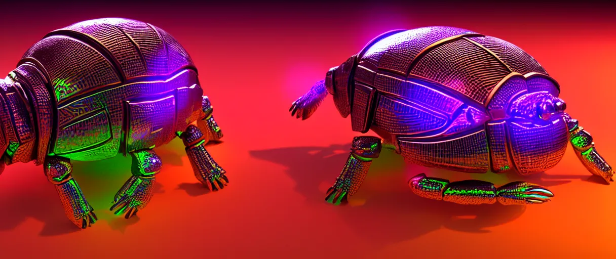 Image similar to highly detailed 3d render holographic cyborg scarab! jeweled gorgeous! dramatic neon lighting vray high quality low angle hd 8k sharp shallow depth of field