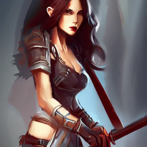 Prompt: cool female character holding a sword, digital painting, concept art, artstation, smooth, sharp focus, illustration