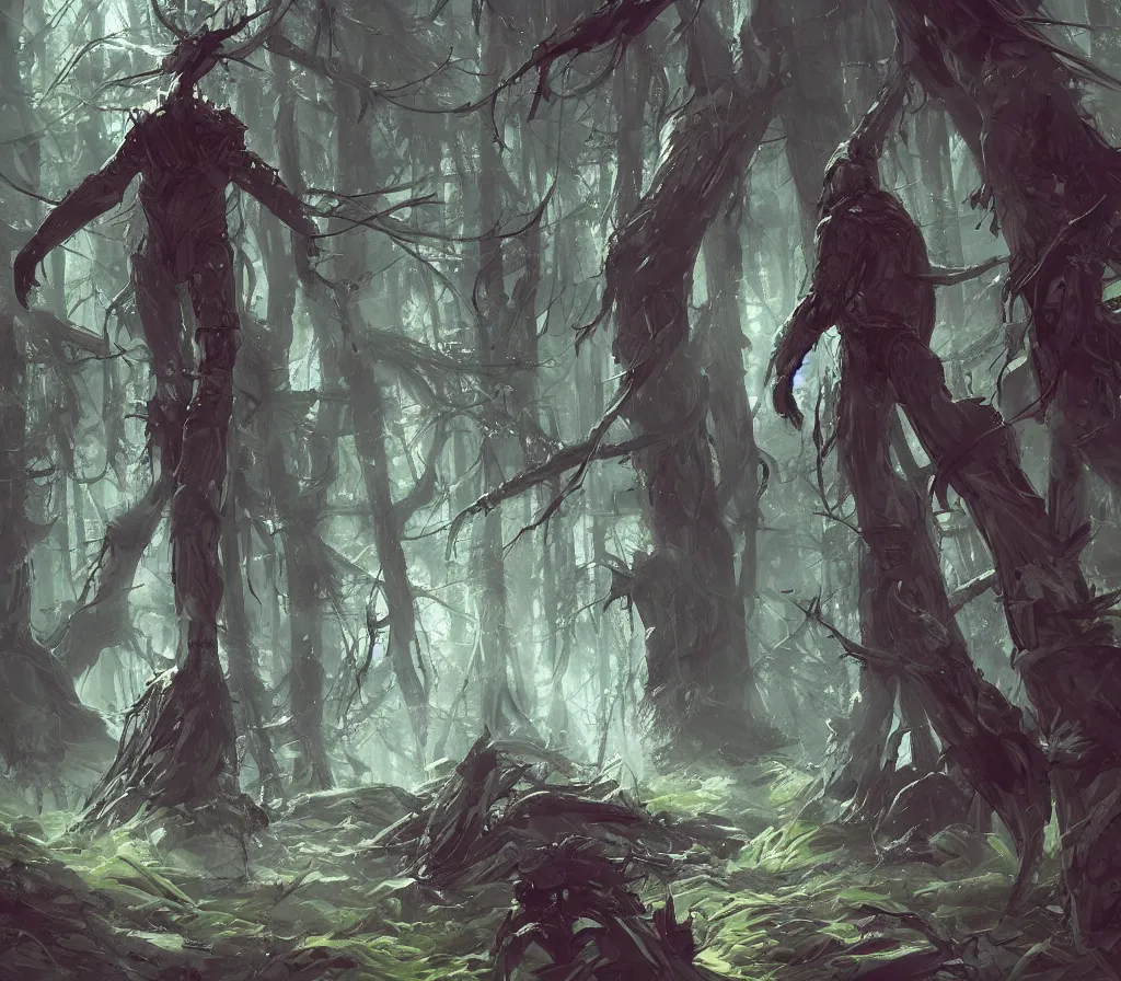 Image similar to astronaut walking in a forest made out of many demonic head and claws, by blizzard concept artists