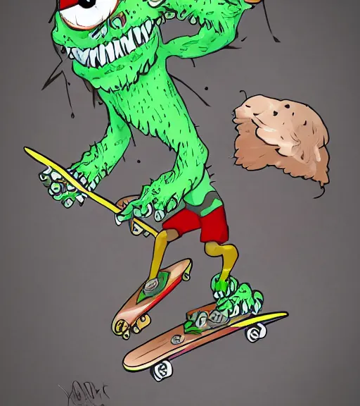 Image similar to skateboarding monster, cronobreaker, deviantart