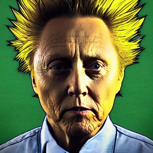 Prompt: portrait, solo, super saiyan christopher walken wearing turtle school uniform