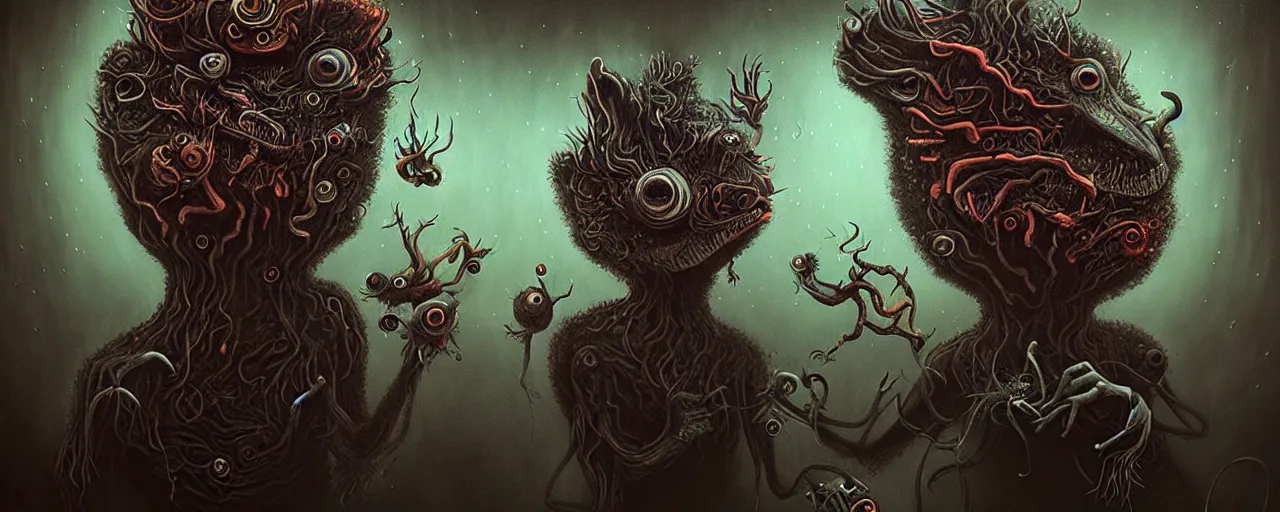 Image similar to whimsical alchemical creatures, surreal dark uncanny painting by ronny khalil