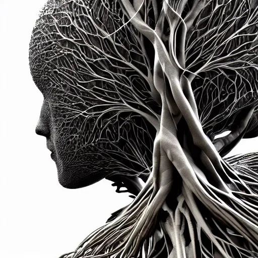 Image similar to digital art, Abstract art, humain body made of roots, intricate roots, trending on artstation, -640