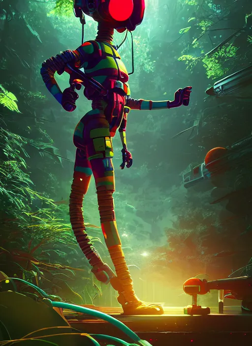 Prompt: cyber monkey in the scifi forest, in style james jean, ilya kuvshinov, hot colors, ultra clear detailed. 8 k. elegant, intricate, octane render