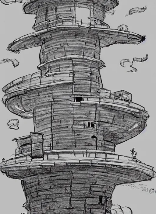 Image similar to a cartoon illustration of a tower on top of a hill, concept art by hiromu arakawa, featured on pixiv, plein air, concept art, pixiv, official art