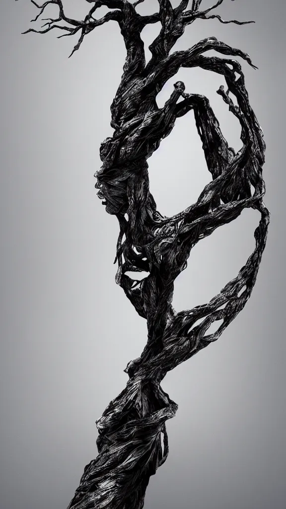 Image similar to tree by ingrid baars, octane render, 4 k, 8 k, sharp, very very stunning, twisted, vanishing, transparent, ethereal, mystical