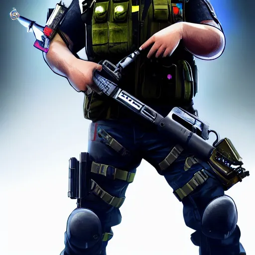 Image similar to boris johnson as a rainbow six siege operator, 4 k, highly detailed